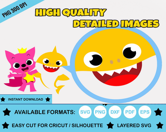 Baby Shark 100 cliparts set, transparent PNG, designs for decoration / sublimation, instant download