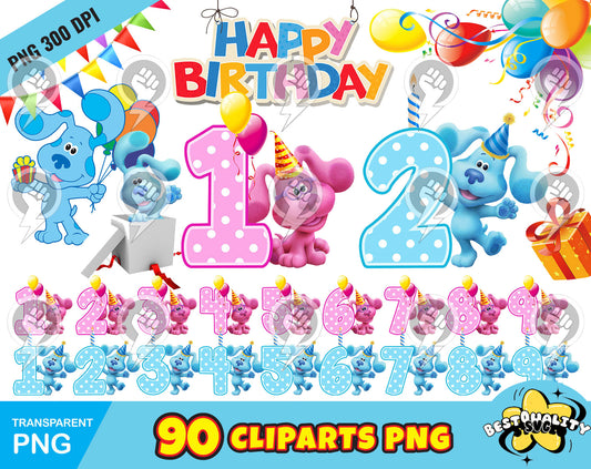 Blue's Clues Birthday Clipart PNG, Blues Clues Bday png cut file for Cricut Silhouette, instant download