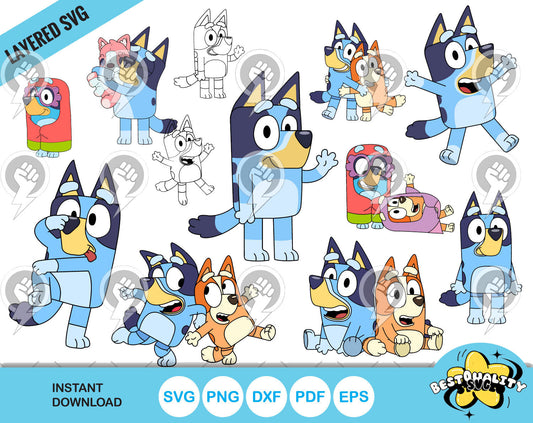 Bluey clipart basic set, Bluey SVG cut files for Cricut / Silhouette, PNG DXF, instant download