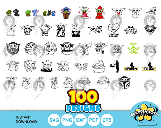 Baby Yoda 100 cliparts bundle, Baby Yoda svg cut files for Cricut / Silhouette, baby yoda png, dxf