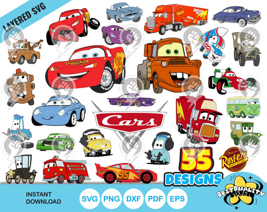 Cars clipart bundle, Disney Cars SVG cut files for Cricut / Silhouette, PNG DXF, instant download