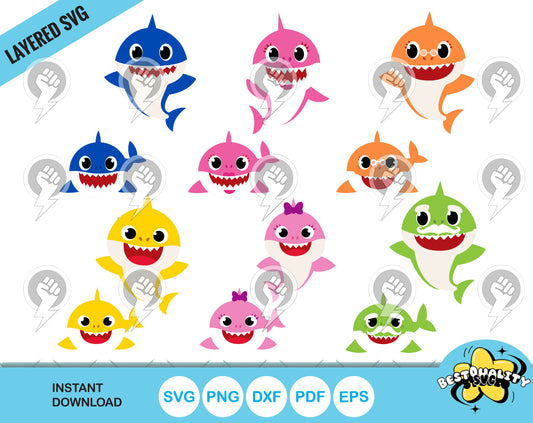 Baby Shark clipart bundle, SVG cut files for Cricut / Silhouette, SVG, PNG, DXF, instant download