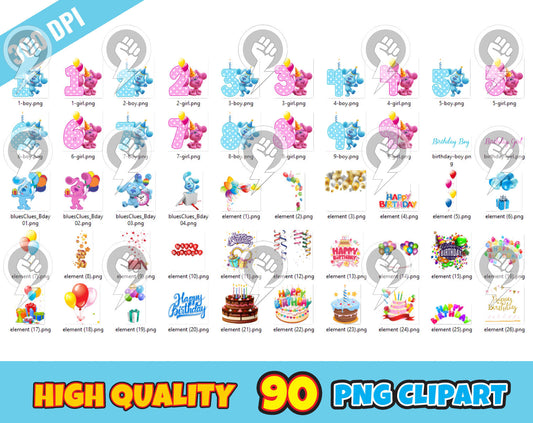 Blue's Clues Birthday Clipart PNG, Blues Clues Bday png cut file for Cricut Silhouette, instant download