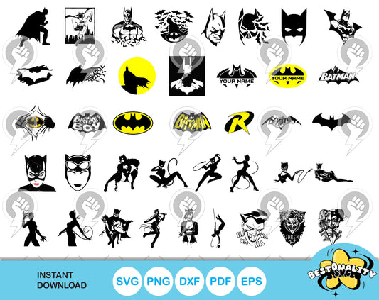 Batman 100 cliparts bundle, Batman SVG cut files for Cricut / Silhouette, PNG, DXF, instant download
