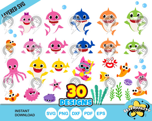 Baby Shark clipart bundle, Baby Shark svg cutting files for Cricut / Silhouette, Baby Shark png, instant download