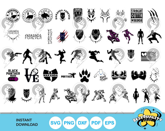 Black Panther 100 cliparts bundle, Black Panther SVG cut files for Cricut / Silhouette, PNG, DXF, instant download