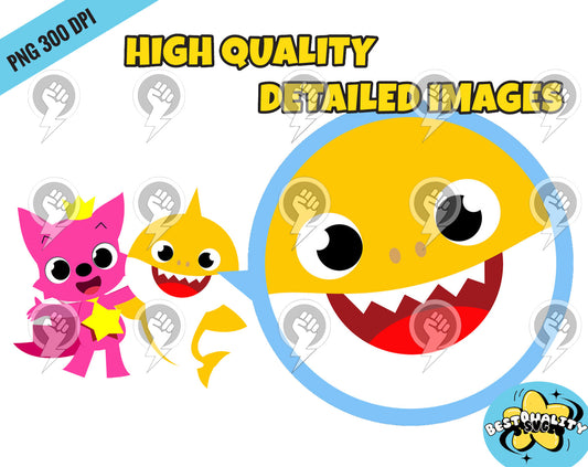 Baby Shark 100 cliparts set, transparent PNG, designs for decoration / sublimation, instant download