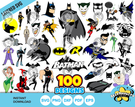 Batman 100 cliparts bundle, Batman SVG cut files for Cricut / Silhouette, PNG, DXF, instant download