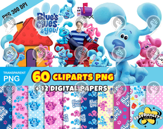Blue's Clues clipart PNG, Printable png cut for Cricut / Silhouette, Blues Clues digital papers, instant download
