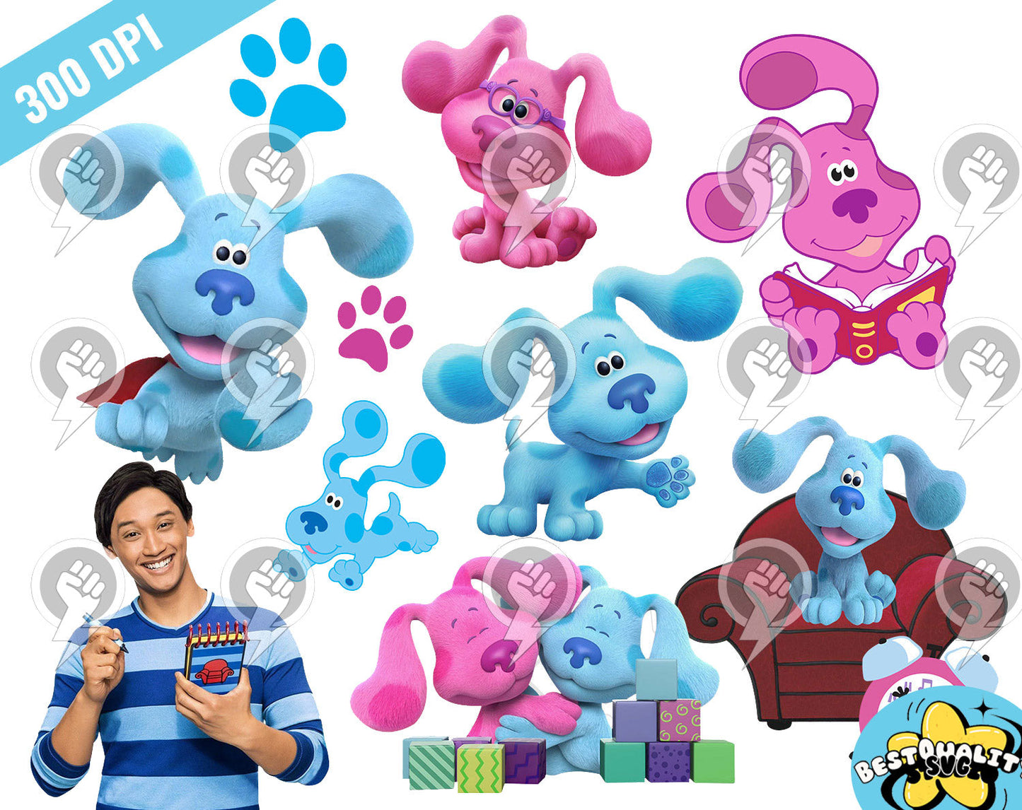 Blue's Clues clipart PNG, Printable png cut for Cricut / Silhouette, Blues Clues digital papers, instant download