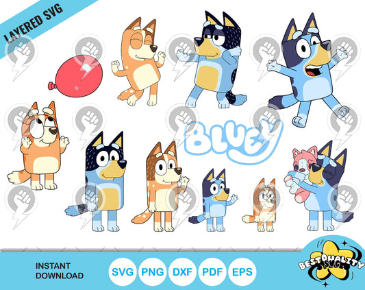 Bluey Clipart Bundle, Bluey the dog SVG cut files for Cricut / Silhouette, PNG DXF, instant download